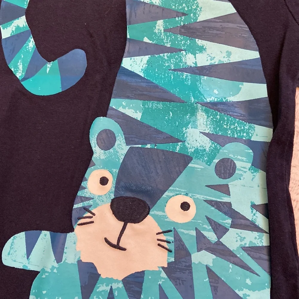 Gymboree Boys Navy Blue Tiger Graphic & Gray Striped Short Sleeve Tees Size 3t